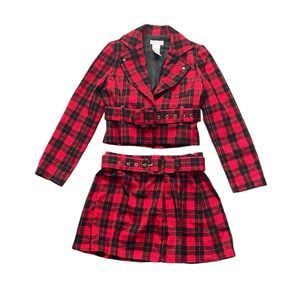 Girls Red Black Plaid Clueless 90’s Skirt and Suit Jacket size 8